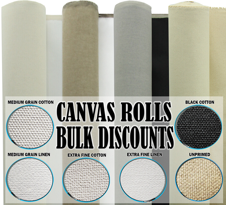 60"-84" Artist Canvas Roll, Un/Primed, White/Black, Cotton/Linen Bulk Discount