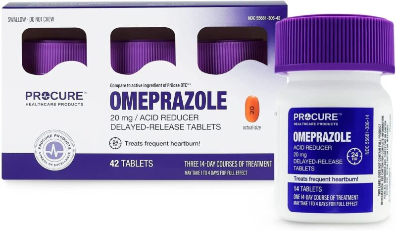 ProCure Prilosec Omeprazole Delayed Release Acid Reducing Tablets 20mg- 42 Count