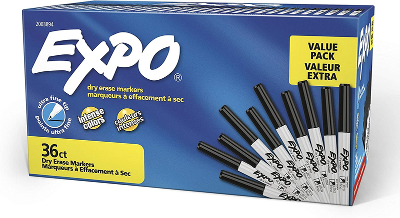 EXPO Low Odor Dry Erase Markers, Ultra Fine Tip, Black, 36 Count