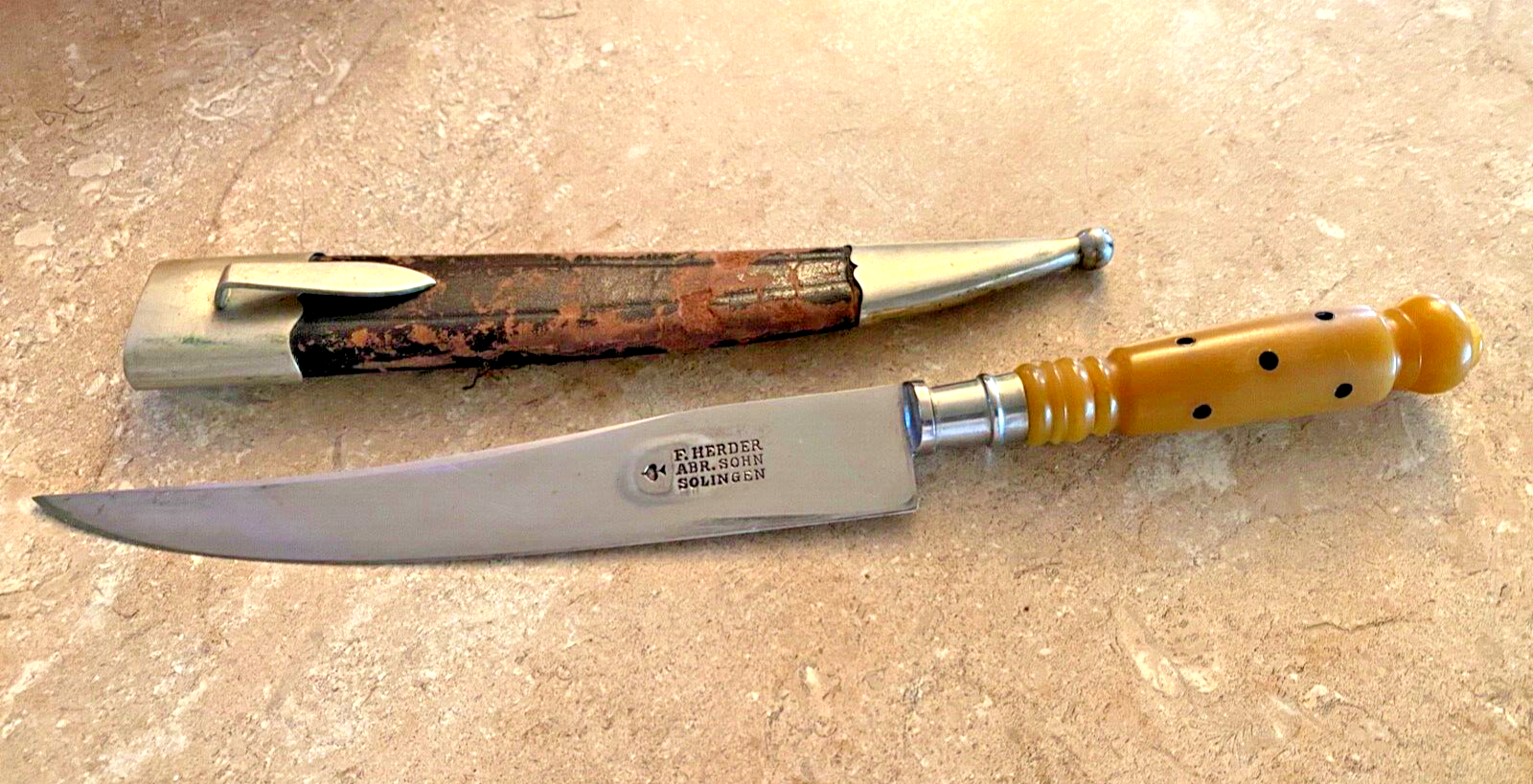 Antique 1895 F. HERDER ABR. SOHN - SOLINGEN KNIFE & SHEATH
