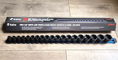 Astro 3/8'' dr 19pc Metric Low Profile Stubby Nano Impact socket Set w/Rail 78319