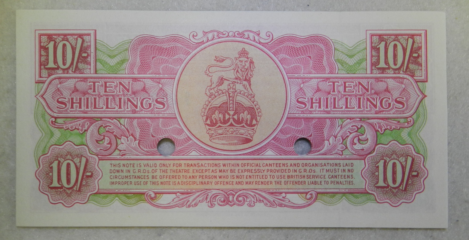 10 Sequential Serial Numbers British Armed Forces 10 Shillings Note WW2