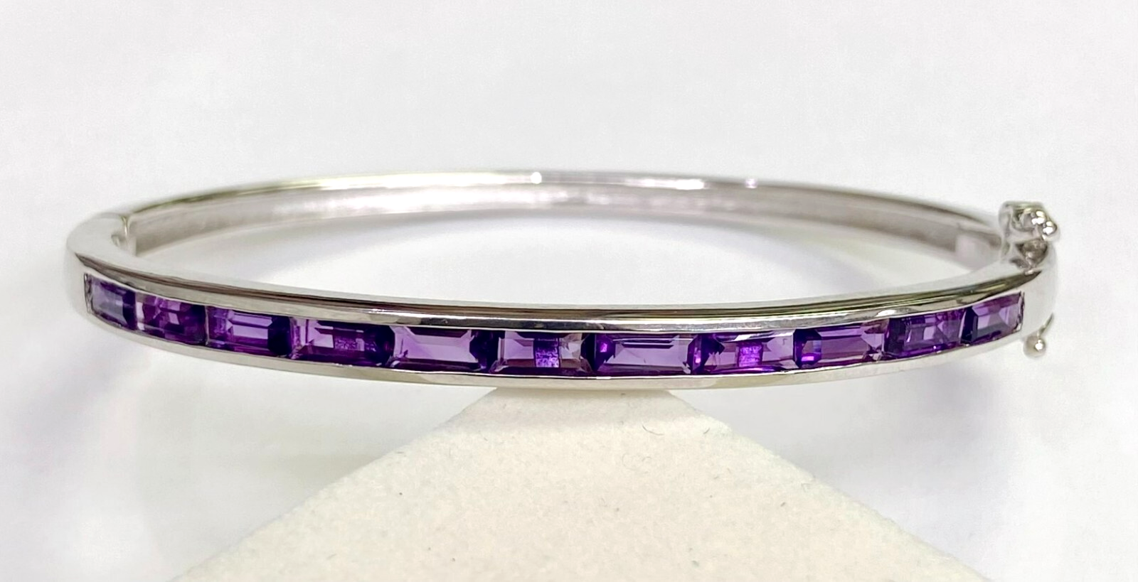 HSN Colleen Lopez Sterling Silver Amethyst Gemstone Bangle Bracelet S/M