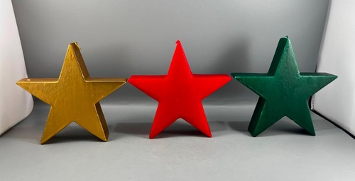 Vintage Holiday Christmas Star Shaped Red Green Gold Wax Candle 6.75