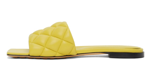 BOTTEGA VENETA BOTTEGA VENETA THE PADDED FLAT SLIDES PEAR YELLOW QUILTED LEATHER SANDAL 36