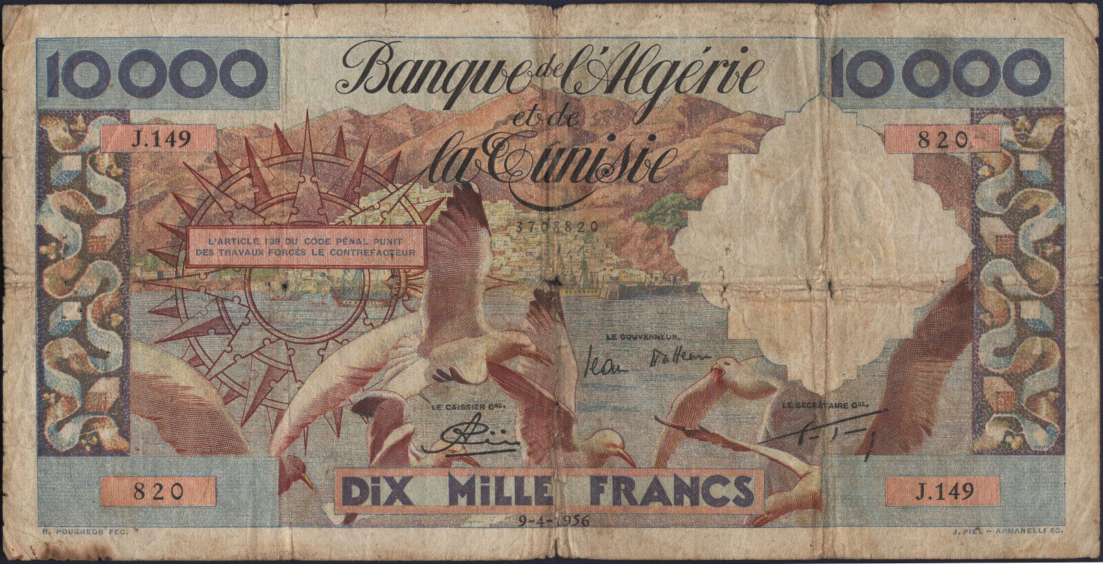 Algerien & Tunesien - Banknote Aus 10000 Franken 9-4-1956! Pick#110