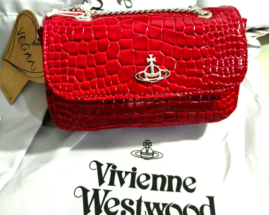 Vivienne Westwood Mini Chain Shoulder Bag Red Leather
