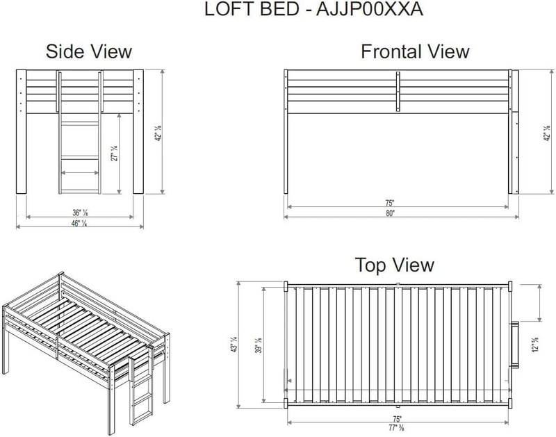 Jasper Sturdy Twin to King Size Day Bed W/Bunk Bed, Dove Gray, for Kids & Teens,