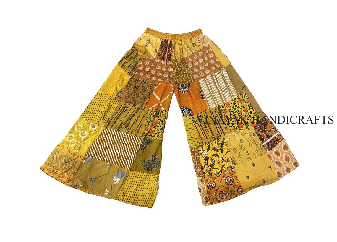 Pre-owned Handmade Wholesale 15 Pc Rayon Patchwork Wide Leg Hippie Boho Gypsy Palazzo Pants Trouser In Multicolor