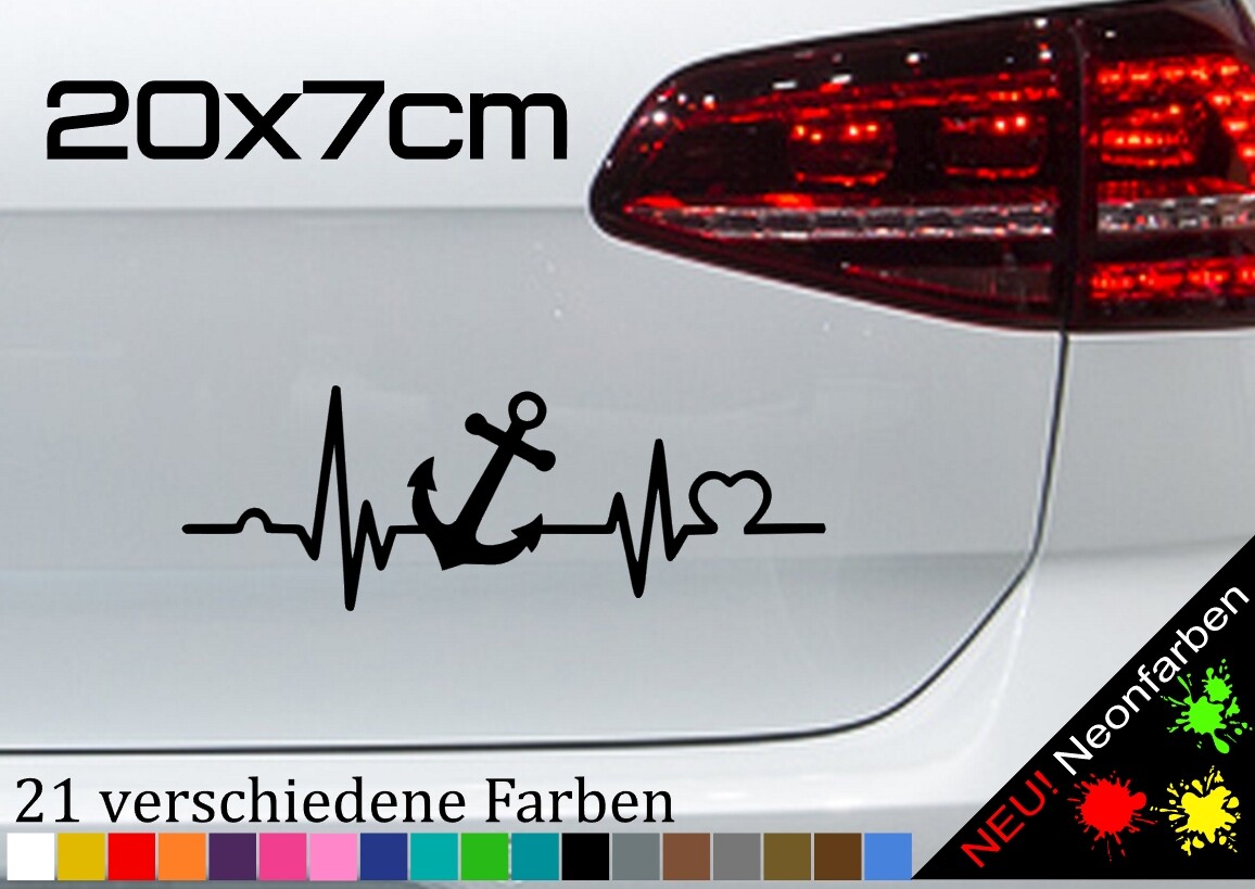 Anker Autoaufkleber Herzschlag Liebe Sticker Sylt Rügen Usedom Nordsee 20x7cm
