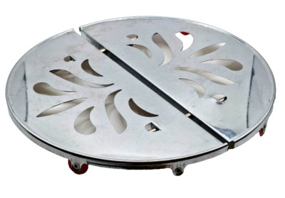Vintage (MCM) Chrome Plated TRIVET (Round, Expandable) RED Roller Wheels 1950-60