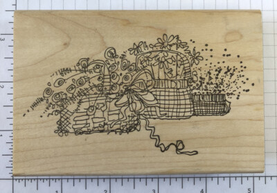 Imaginations  Wicker Baskets With Flowers  wood mount rubber stamp