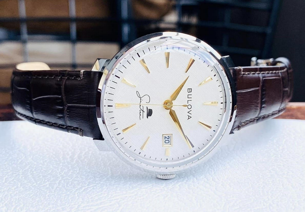 Pre-owned Bulova Frank Sinatra Automatic Sapphire White Dial Leather Band Watch 96b359