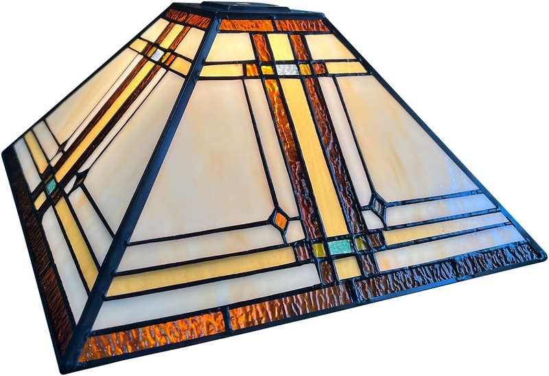 Tiffany Lamp Shade 12 Inches Wide Accessories Replacement Cream Mission Style Stained Glass Lampshade for Table Lamp