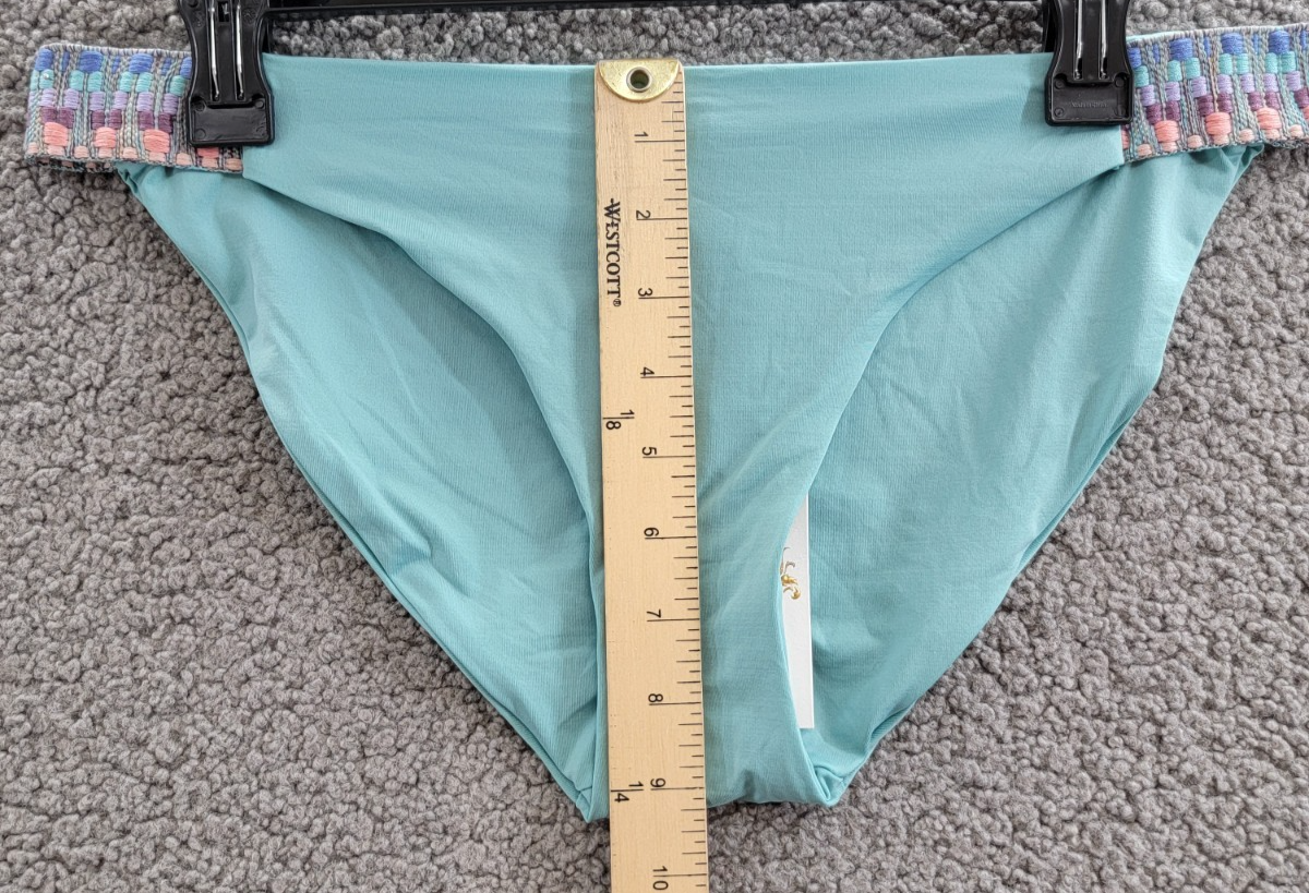 BECCA Fiesta Avery Low Rise Bikini Bottom Women's L Mineral Crochet Trim Pull On - Picture 5 of 14