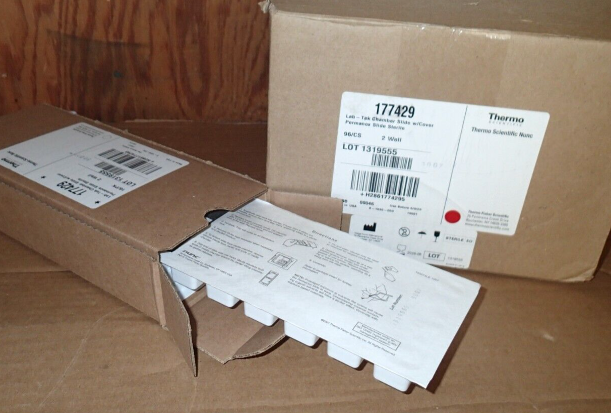 Thermo 177429 Lab-Tek 2-Well Chamber Slide w/Cover Permanox EXP 06-2026 96Pc New Thermo 177429 Lab-Tek 2-Well Chamber Slide w/Cover Permanox EXP 06-2026 96Pc New
