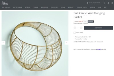 Full Circle Wall Hanging Fruit Basket GOLD (be Home) Measurements:13'' dia x 10''