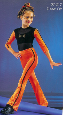 Show Off Child Small Dance Costume Orange/Black Leotard & Pants Showcase New