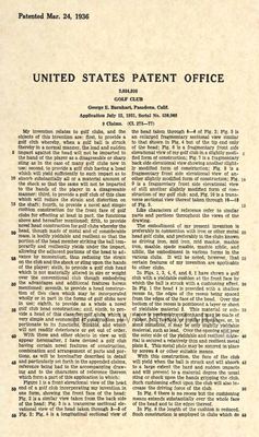 Official 1936 Golf Club US Patent - Vintage Iron Art Print - Original Drawing 17