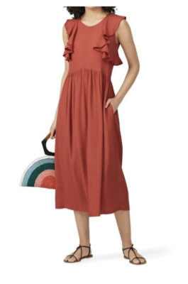 NWOT  SITA MURT Cranberry Flutter Sleeve Dress   Chest 28  MSRP $300
