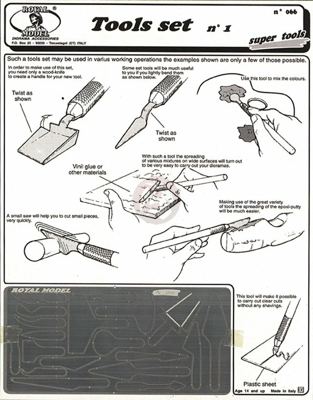 Royal Model 1/35 Modelling Tools Set No.1 (Shovel, Saw, Spatula, Cutter,etc) 066