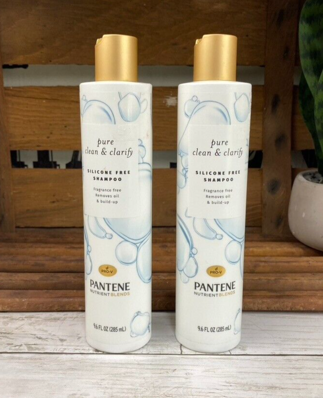 2 X Pantene Pure Clean & Clarify Fragrance Free Shampoo 9.6 Fl OZ new lot of 2