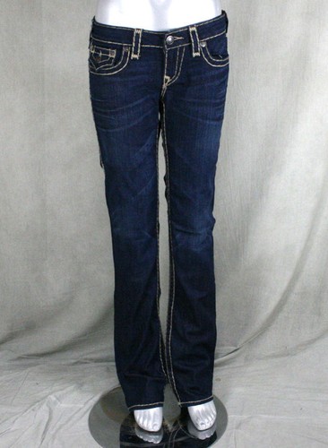 Pre-owned True Religion Jeans Women's Billy Super T Straight Retribution Natural Stitch In Blue