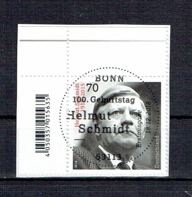 GERMANIA 2018 100° DELLA NASCITA DI HELMUT SCHMIDT CODICE BARR 1 VAL. Cat.U.3264
