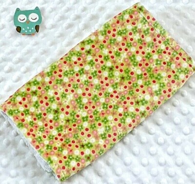 Handcrafted, Flower Minky Print & White Minky Bubble Baby Burp Cloth 