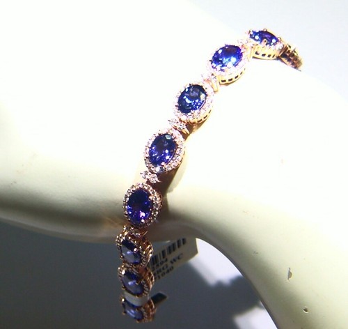 22.01CT 14K Gold Natural Tanzanite Diamond Vintage AAA Halo Tennis Bracelet Deco