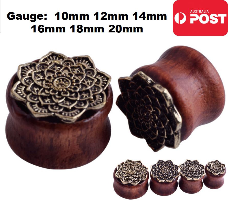 1 Pair Wooden Ear Gauges Plugs Mandala Design Spacer Stretchers Piercing Jewelry