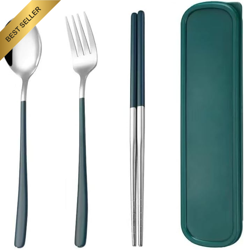 Travel Utensils with Case, Stainless Steel Reusable Camping Silverware Set for L