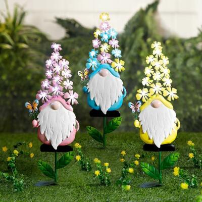 SOLAR LIGHTED FLOWER GNOME: ADORABLE, PINK, WITH A BUTTERFLY, GARDEN DECOR