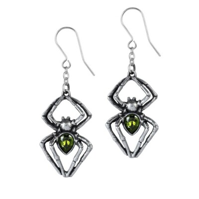 ALCHEMY EMERALD VENOM SPIDER EARRINGS Pewter Gothic Green Swarovski + FREE POUCH