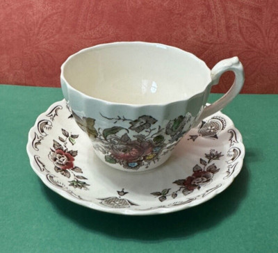MYOTTS BOUQUET TEA CUP & SAUCER EMBOSSED SWIRL PATTERN & FLORAL DESIGN - ENGLAND