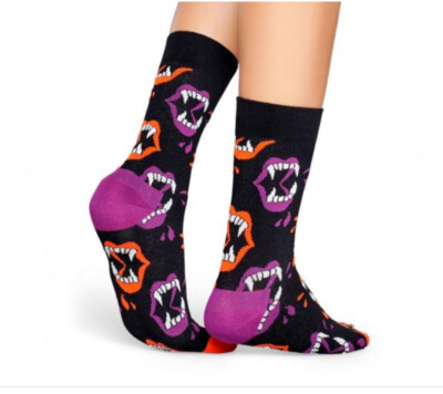HAPPY SOCKS VAMPIRE FANGS COTTON SOCKS HALLOWEEN MENS 8-12 WOMENS 10-12.5 1NWOT