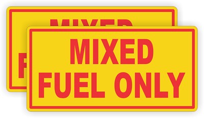 (2) Mixed Fuel Only Vinyl Decals / Stickers Labels Fuel Oil Waterproof 2 Stroke