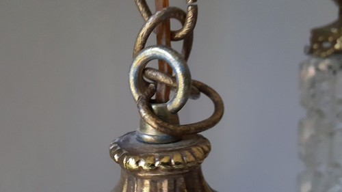 Mid Century Gold Ormolu Cubist Glass Double  Swag Hollywood Regency Lamp Lights