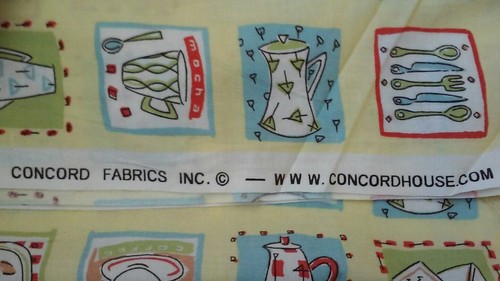 Tea Cup Coffee Cup Silverware Pale Yellow Background Concord Fabrics 4 7/8 yards