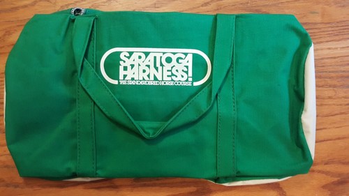 Vintage Saratoga Harness Green & White Souvenir Duffle Bag - Standardbred Horses