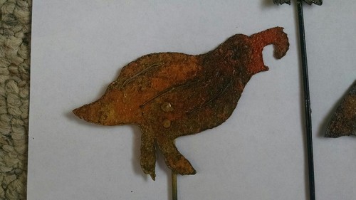 3 Rusty Quail Yard Garden Plant Stake Markers Handmade from Scrap Metal 4