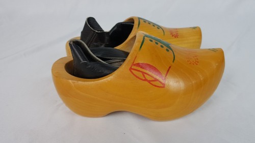 Pair of Decorated Made in Holland Wooden Shoes Child Size 23, 15.5 cm