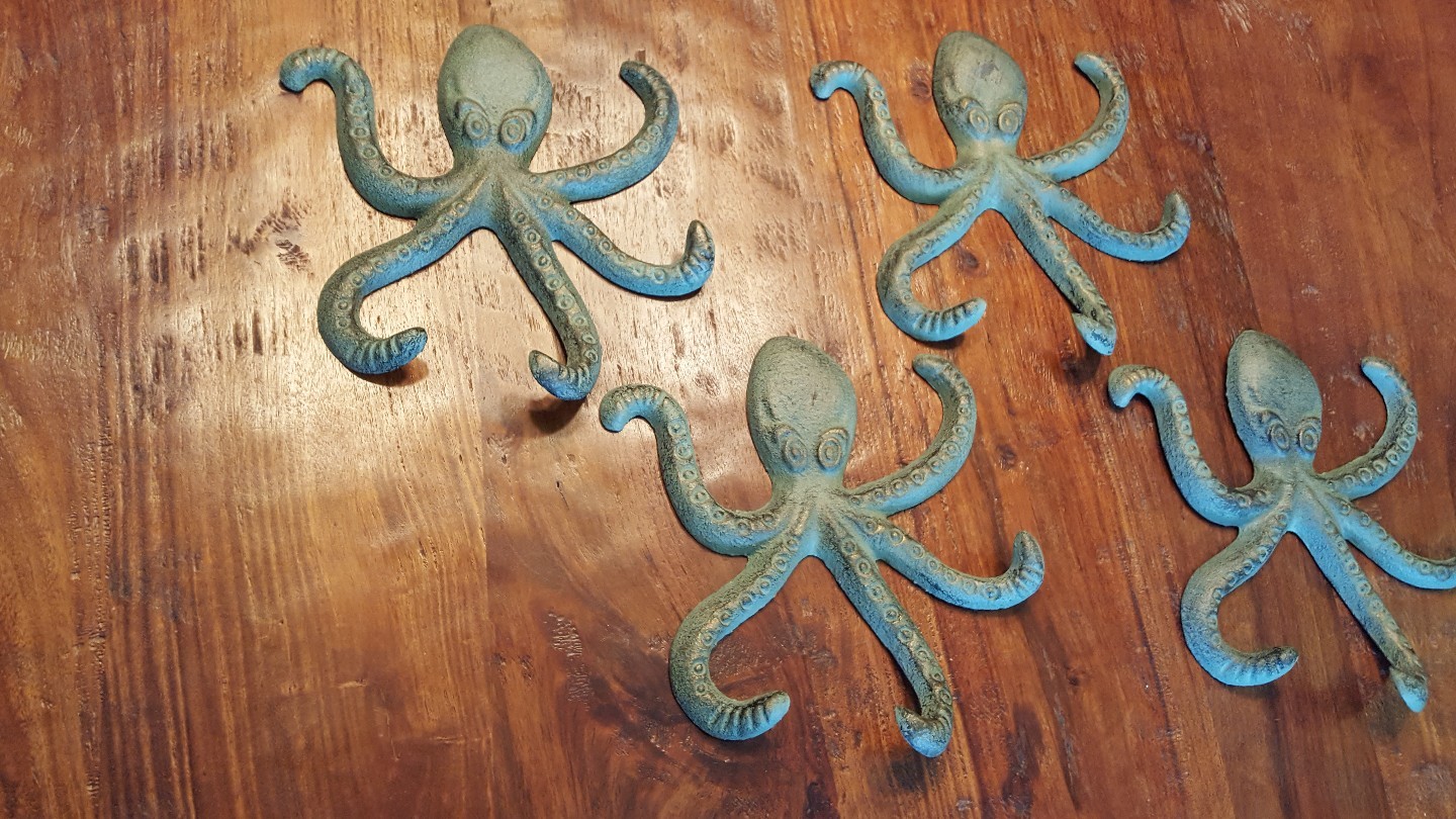4 HANGING OCTOPUS WALL KEYS COAT HAT HOOK NAUTICAL BEACH  OCEAN CABIN BATHROOM