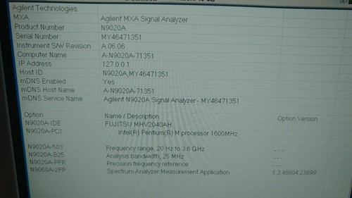 Keysight Agilent N9020A MXA LXI Signal Analyzer 20Hz-3.6Ghz OPT 503 B25 PFR