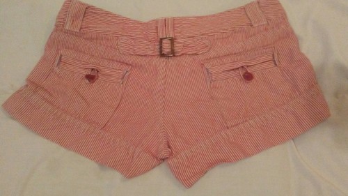 AE American Eagle Short Shorts Striped Red White Low Rise Cuffed Womens Sz 6