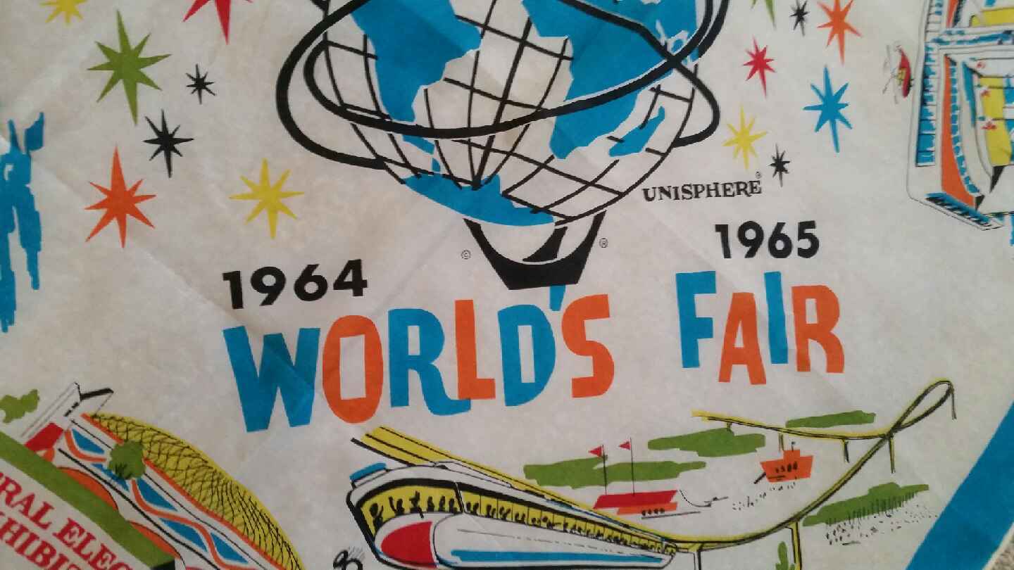 1964-65 New York Worlds Fair Scarf Souvenir 28 x 28 Unisphere, Monorail