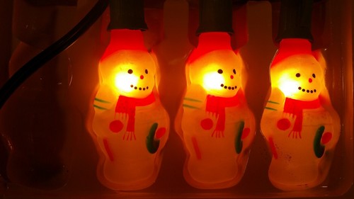 VINTAGE Fancy Handpainted Glass Snowman Clip Christmas Tree  Lights Set