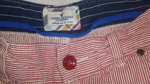 AE American Eagle Short Shorts Striped Red White Low Rise Cuffed Womens Sz 6