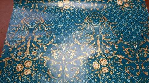 Full ream 18 inch wide Teal gilded Roses gift wrap 833 feet