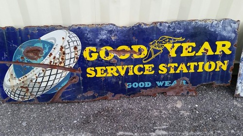 Vintage Goodyear Service Center Metal / Porcelain Sign lot of 2 Rare Rare Rare
